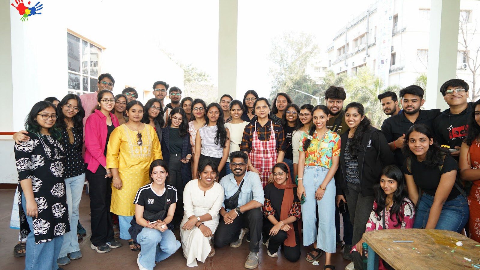 A large group photographed together on campus at Spring Fest